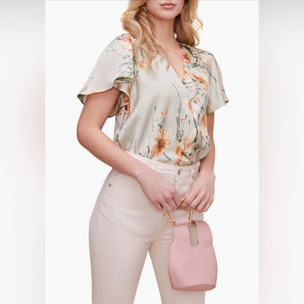 ASTR The Label Flutter Sleeve Surplice top